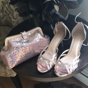 Rose gold heels and clutch